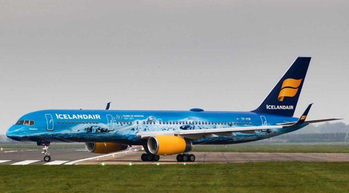 Icelandair Boeing 757 in the colors of Vatnajökull Glacier Icelandair 757 Vatanjökull