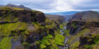 Thorsmork mountains canyon and river