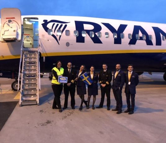 Rayanair First Summer Flight From Sweden To Malta Takes Off