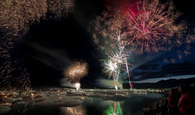 Experience a Fireworks Show over the Jökulsárlón Glacier Lagoon!