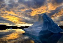 Iceberg in sunset, by Ole J. Petersen