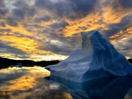 Iceberg in sunset, by Ole J. Petersen