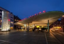 The entrance to the newly rebuilt Norreport Station in Copenhagen Denmark