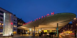 The entrance to the newly rebuilt Norreport Station in Copenhagen Denmark