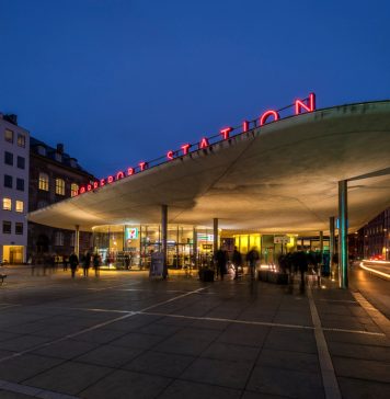 The entrance to the newly rebuilt Norreport Station in Copenhagen Denmark