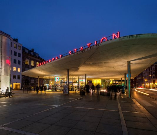 The entrance to the newly rebuilt Norreport Station in Copenhagen Denmark
